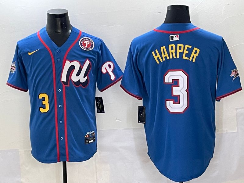 Men 2025 Philadelphia Phillies #3 Harper Blue All star Nike MLB Jersey style 06->philadelphia phillies->MLB Jersey